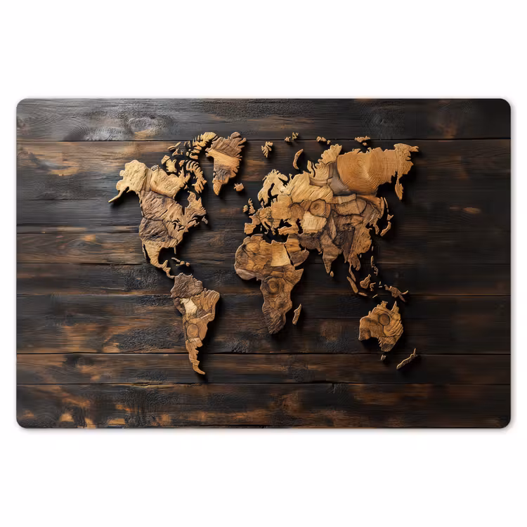 Wereldkaart - Hout - Mozaïek Placemat vinyl groot -zzsfeer1_Kitchenyeah-website
