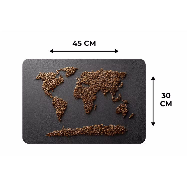 Wereldkaart - Koffie - Grijs Placemat vinyl groot -specs