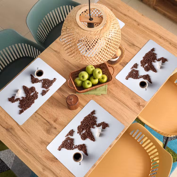 Wereldkaart - Koffiebonen - Suikerklontjes Placemat vinyl groot -zzsfeer5_Kitchenyeah-website