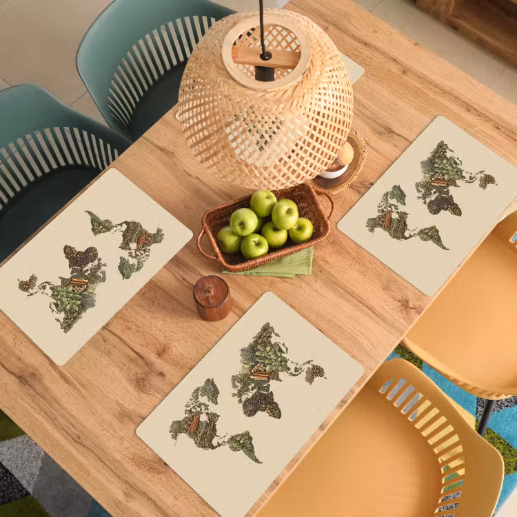 Wereldkaart - Kruiden - Kleurrijk Placemat vinyl groot -zzsfeer5_Kitchenyeah-website