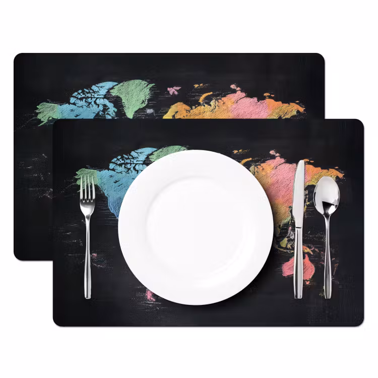 Wereldkaart - Krijtstrepen - Regenboog Placemat vinyl groot -zzsfeer2_Kitchenyeah-website