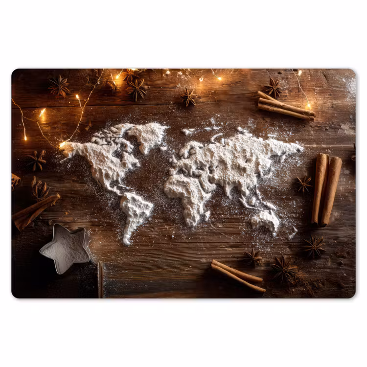 Wereldkaart - Poedersuiker - Hout Placemat vinyl groot -zzsfeer1_Kitchenyeah-website