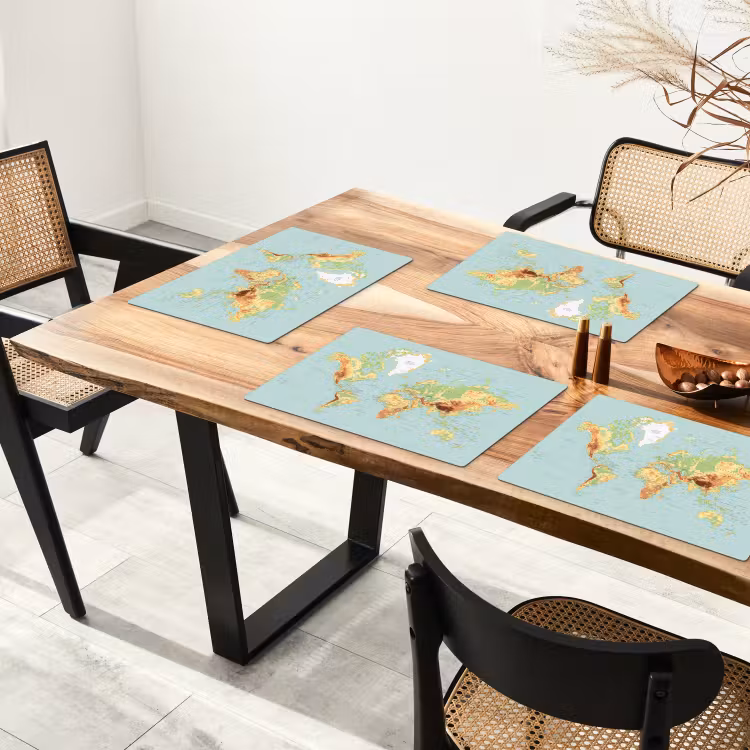 Wereldkaart - Realistisch - Blauw Placemat vinyl groot -zzsfeer4_Kitchenyeah-website
