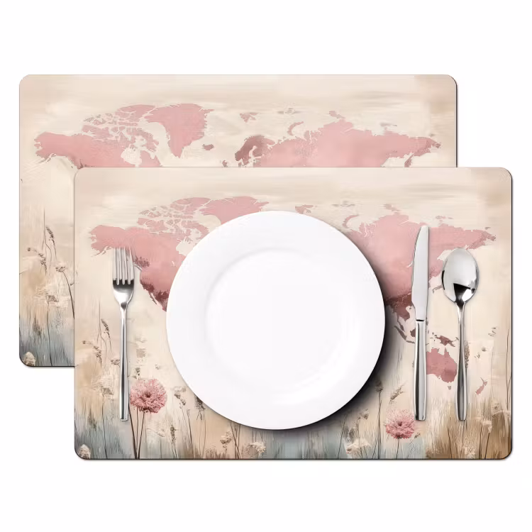 Wereldkaart - Roze - Bloemen Placemat vinyl groot -zzsfeer2_Kitchenyeah-website
