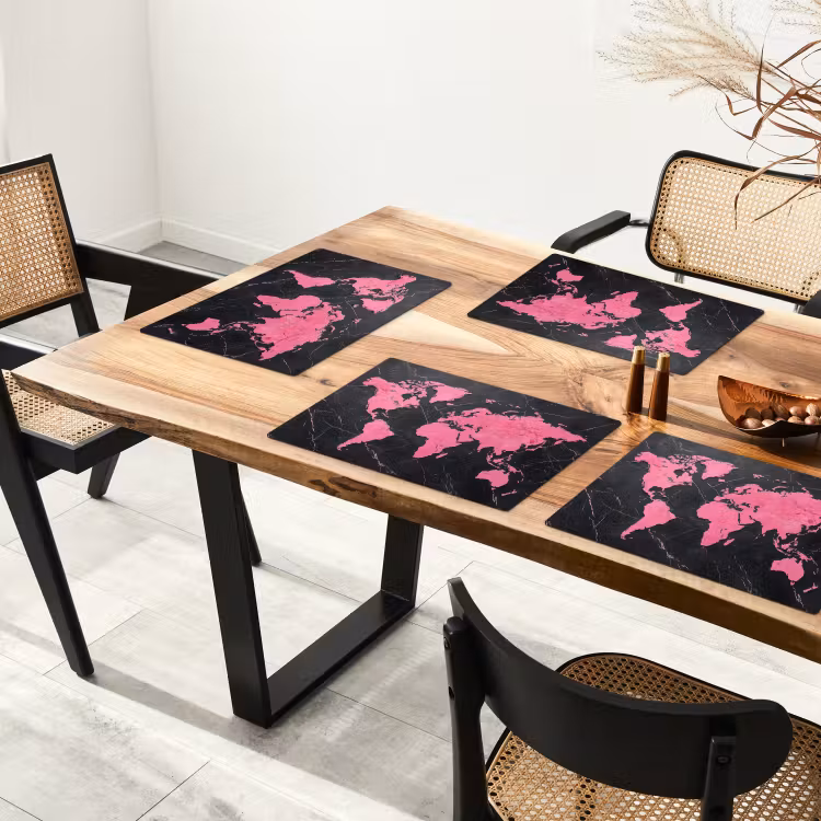 Wereldkaart - Roze - Marmer Placemat vinyl groot -zzsfeer4_Kitchenyeah-website