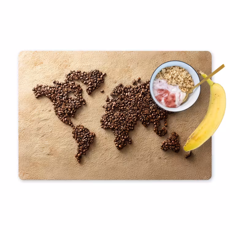 Wereldkaart - Zandkleur - Koffiebonen Placemat vinyl groot -zzzproduct_Kitchenyeah-website