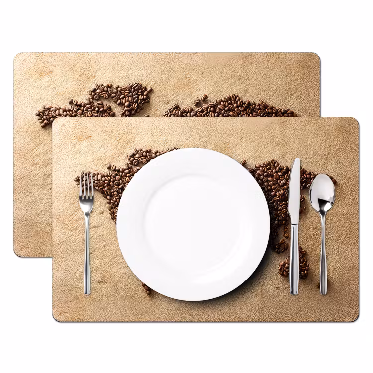 Wereldkaart - Zandkleur - Koffiebonen Placemat vinyl groot -zzsfeer2_Kitchenyeah-website