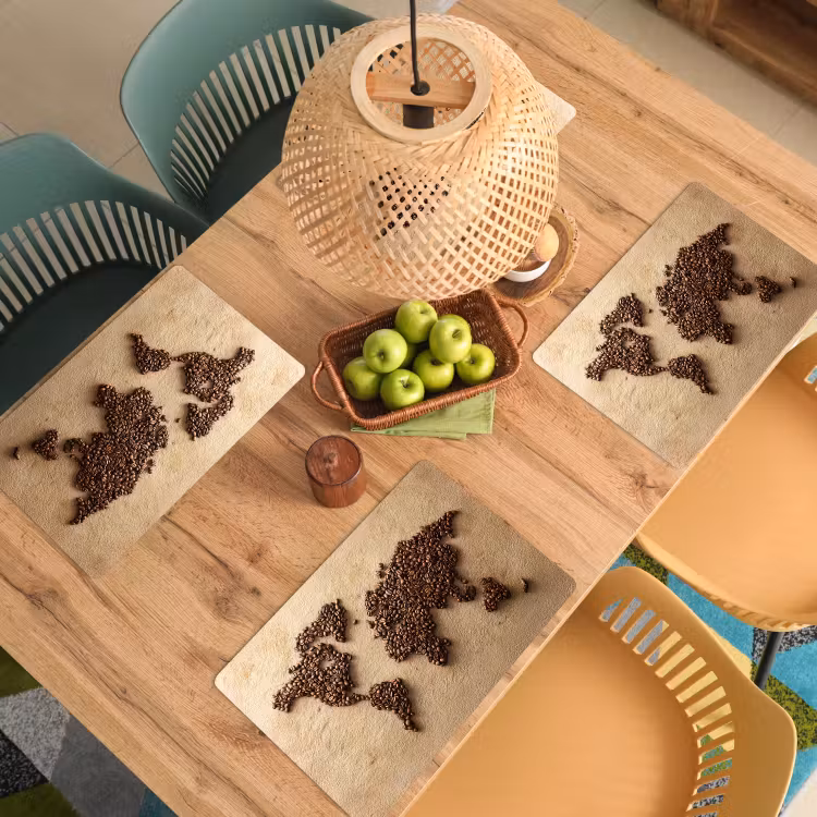 Wereldkaart - Zandkleur - Koffiebonen Placemat vinyl groot -zzsfeer5_Kitchenyeah-website