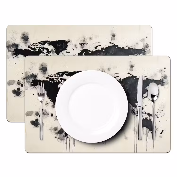Wereldkaart - Zwart - Inkt Placemat vinyl groot -zzsfeer2_Kitchenyeah-website
