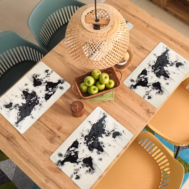 Wereldkaart - Zwart - Inkt Placemat vinyl groot -zzsfeer5_Kitchenyeah-website