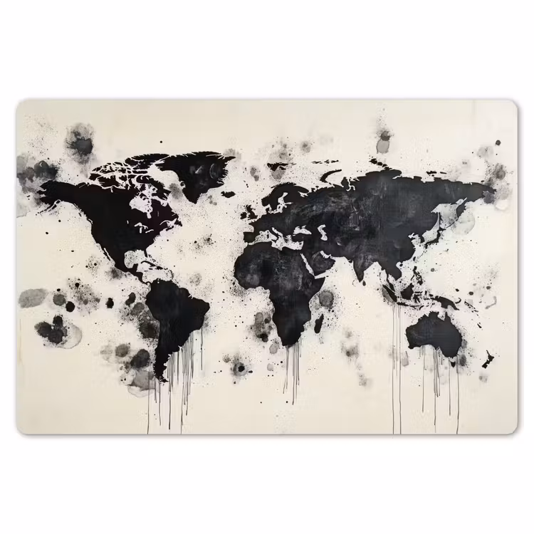 Wereldkaart - Zwart - Inkt Placemat vinyl groot -zzsfeer1_Kitchenyeah-website