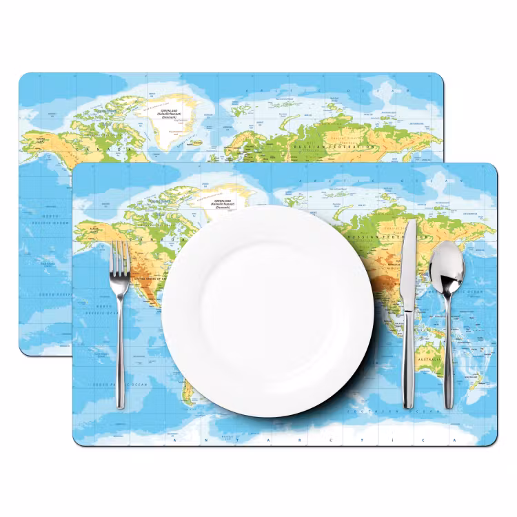 Wereldkaart - Staatkundig - Blauw - Aarde - Educatief Placemat vinyl groot -zzsfeer2_Kitchenyeah-website