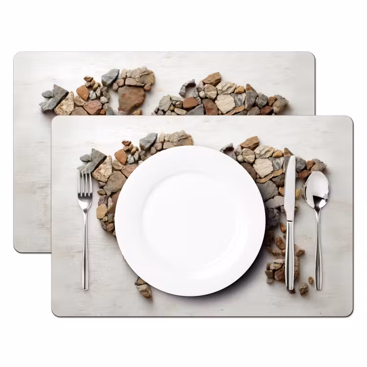 Wereldkaart - Stenen - Wit Placemat vinyl groot -zzsfeer2_Kitchenyeah-website