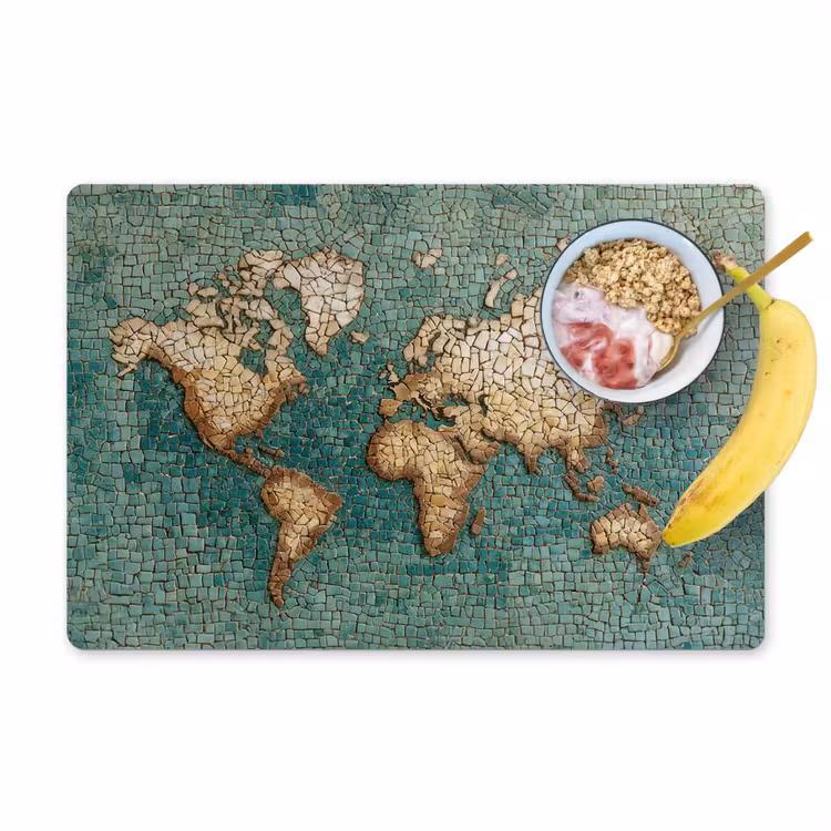 Wereldkaart - Gebroken tegels - Mozaïek Placemat vinyl groot -zzzproduct_Kitchenyeah-website