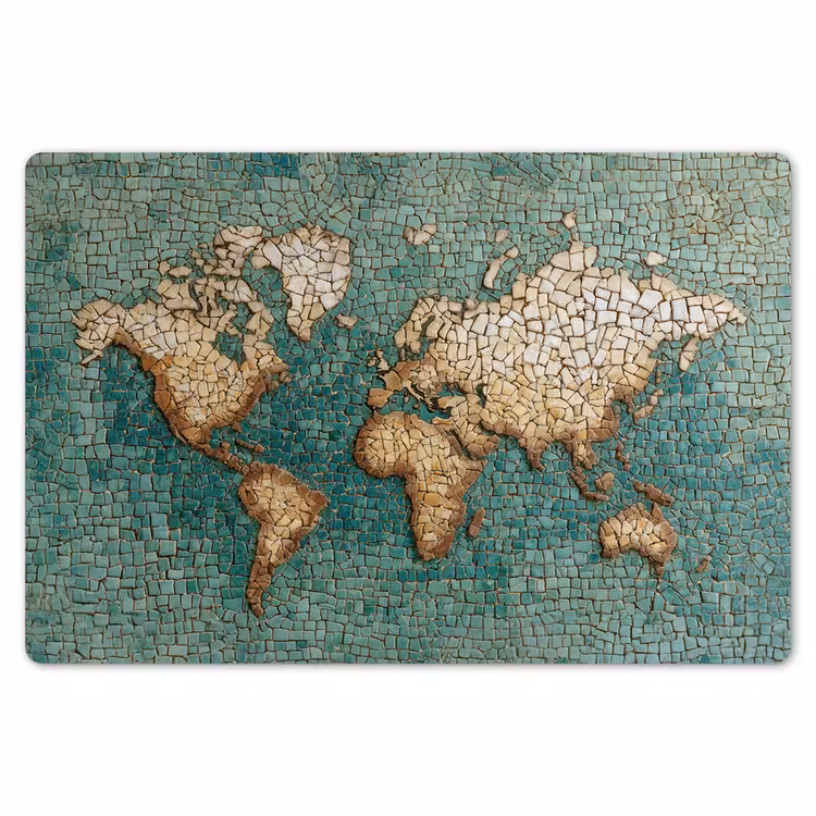 Wereldkaart - Gebroken tegels - Mozaïek Placemat vinyl groot -zzsfeer1_Kitchenyeah-website