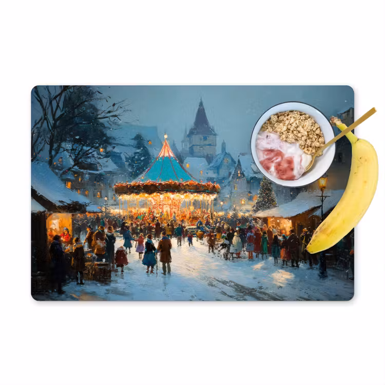 Winterkermis - Dorp - Kleurrijk Placemat vinyl groot -zzzproduct_Kitchenyeah-website