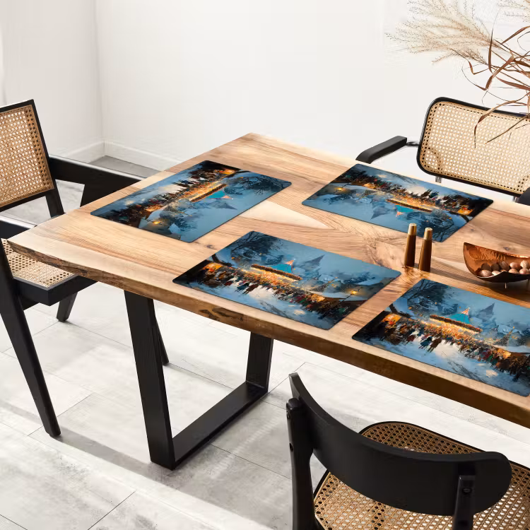 Winterkermis - Dorp - Kleurrijk Placemat vinyl groot -zzsfeer4_Kitchenyeah-website