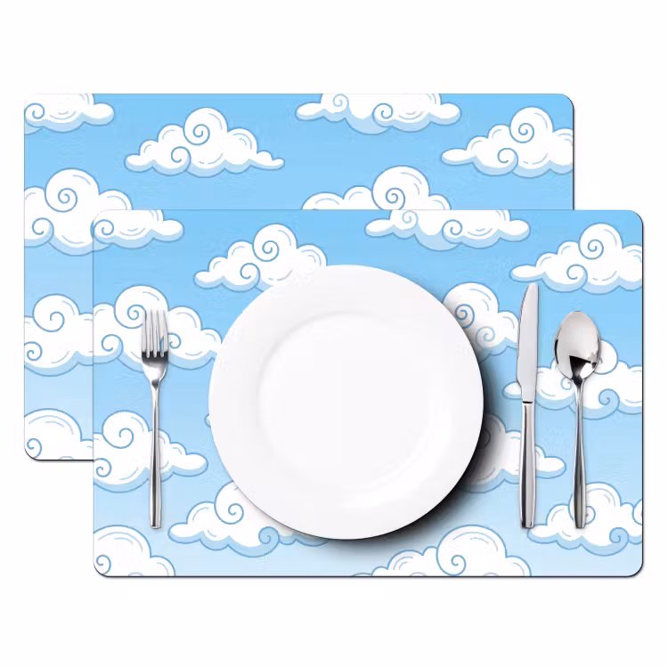 Wolk - Lucht - Cartoon - Blauw - Wit Placemat vinyl groot -zzsfeer2_Kitchenyeah-website