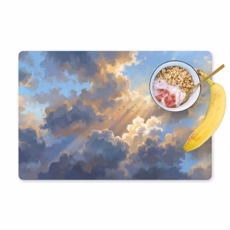 Wolken - Zonnestralen - Natuur - Abstract - Blauw Placemat vinyl groot -zzzproduct_Kitchenyeah-website