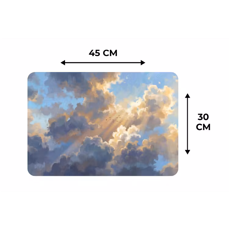 Wolken - Zonnestralen - Natuur - Abstract - Blauw Placemat vinyl groot -specs