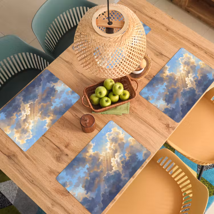 Wolken - Zonnestralen - Natuur - Abstract - Blauw Placemat vinyl groot -zzsfeer5_Kitchenyeah-website