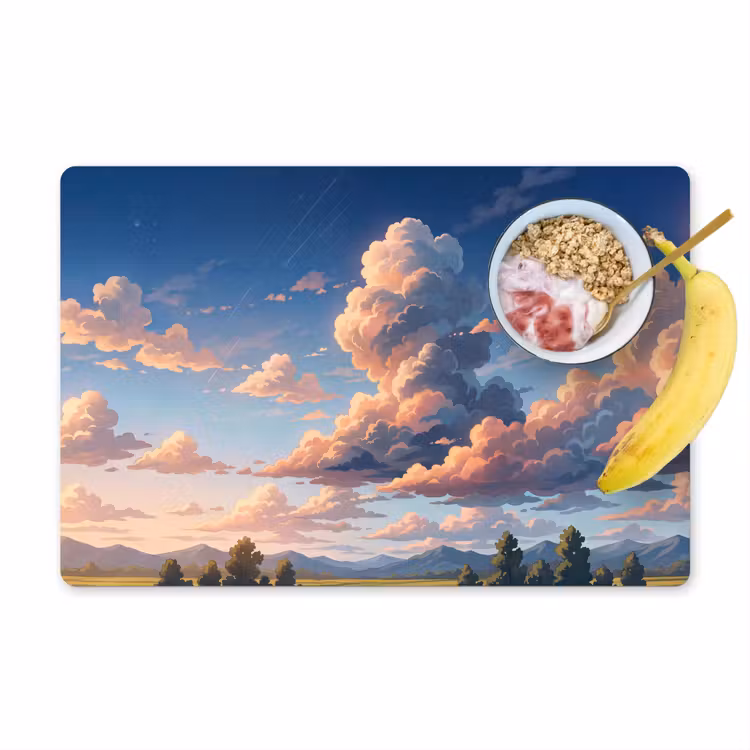 Wolken - Daghemel - Natuur - Illustratie - Oranje Placemat vinyl groot -zzzproduct_Kitchenyeah-website