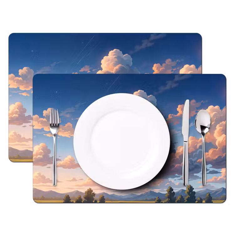 Wolken - Daghemel - Natuur - Illustratie - Oranje Placemat vinyl groot -zzsfeer2_Kitchenyeah-website
