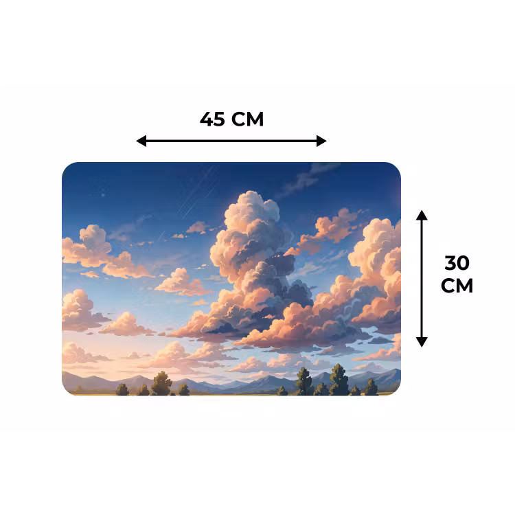 Wolken - Daghemel - Natuur - Illustratie - Oranje Placemat vinyl groot -specs