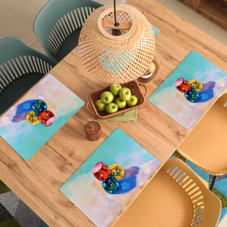 Dobbelstenen - Kleurrijk - Getallen - Stipjes Placemat vinyl groot -zzsfeer5_Kitchenyeah-website