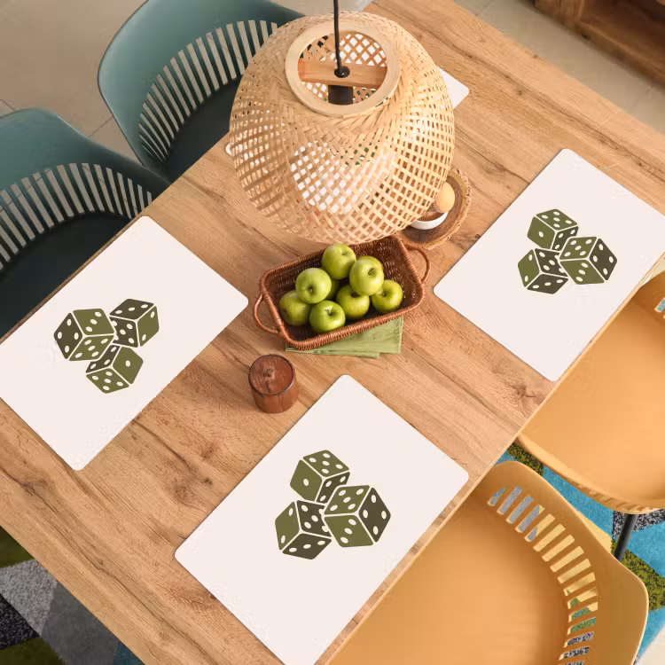 Dobbelsteen - Spel - Groen - Abstract Placemat vinyl groot -zzsfeer5_Kitchenyeah-website