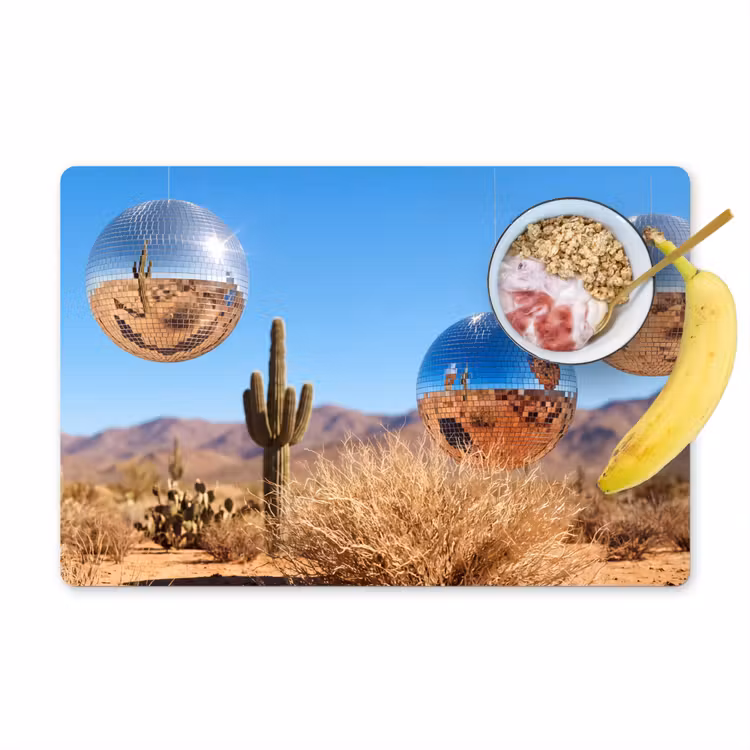 Tischset - 6 Stück - Wüste – Spiegelkugel – Kunst - Woestijn - Spiegelbal - Kunst Placemat vinyl groot