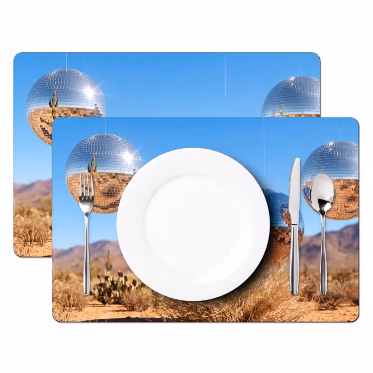 Tischset - 6 Stück - Wüste – Spiegelkugel – Kunst - Woestijn - Spiegelbal - Kunst Placemat vinyl groot