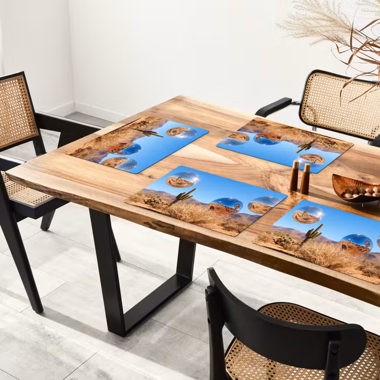 Tischset - 6 Stück - Wüste – Spiegelkugel – Kunst - Woestijn - Spiegelbal - Kunst Placemat vinyl groot