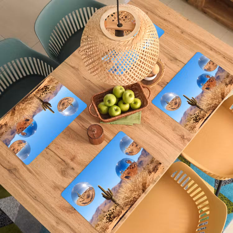 Tischset - 6 Stück - Wüste – Spiegelkugel – Kunst - Woestijn - Spiegelbal - Kunst Placemat vinyl groot
