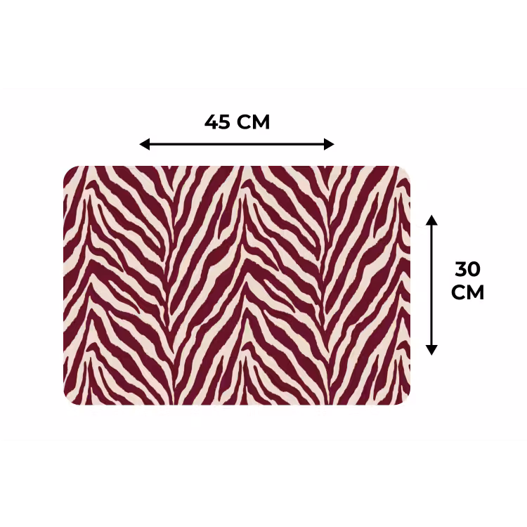 Zebra - Motief - Bordeaux - Rood Placemat vinyl groot 368 -specs