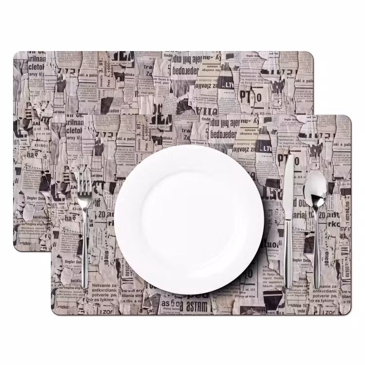 Krant - Gescheurd - Textuur - Abstract - Zwart-wit Placemat vinyl groot -zzsfeer2_Kitchenyeah-website