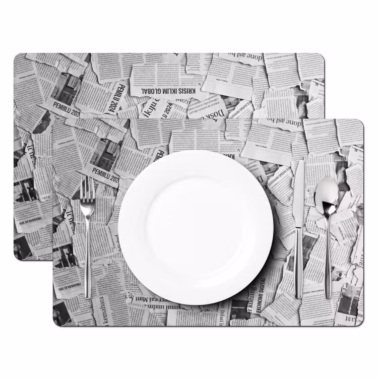 Krant - Versnipperd - Textuur - Zwart-wit - Abstract Placemat vinyl groot -zzsfeer2_Kitchenyeah-website