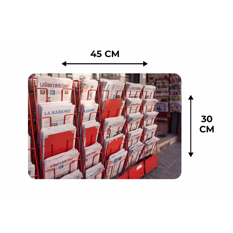 Kranten - Rek - Stedelijk - Dagelijks leven - Rood Placemat vinyl groot -specs