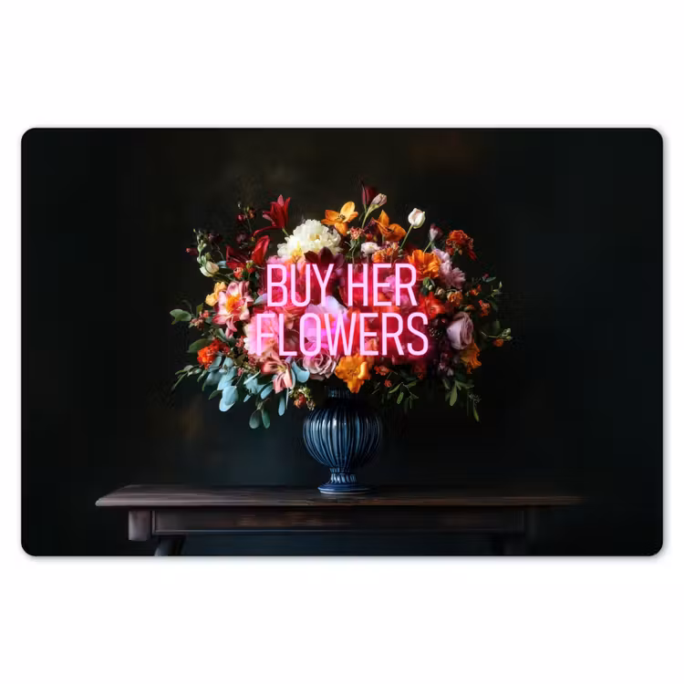 Quote - Bloemen - Vaas - Neon Placemat vinyl groot -zzsfeer1_Kitchenyeah-website
