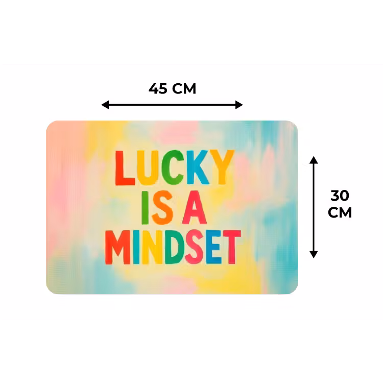 Quote - Lucky - Regenboogkleuren Placemat vinyl groot -specs
