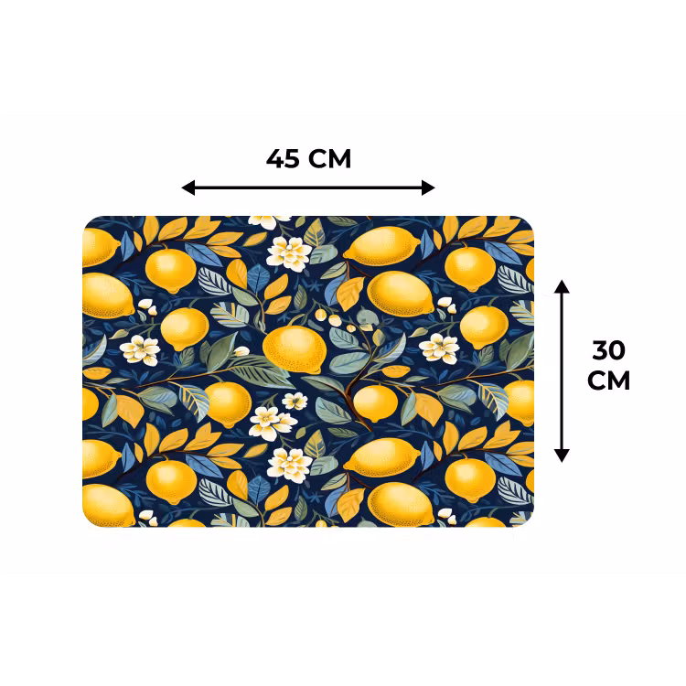 Citroenen - Bloemen - Bladeren - Blauw Placemat vinyl groot 368 -specs