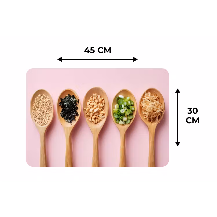 Ingrediënten - Lepels - Hout - Roze Placemat vinyl groot -specs