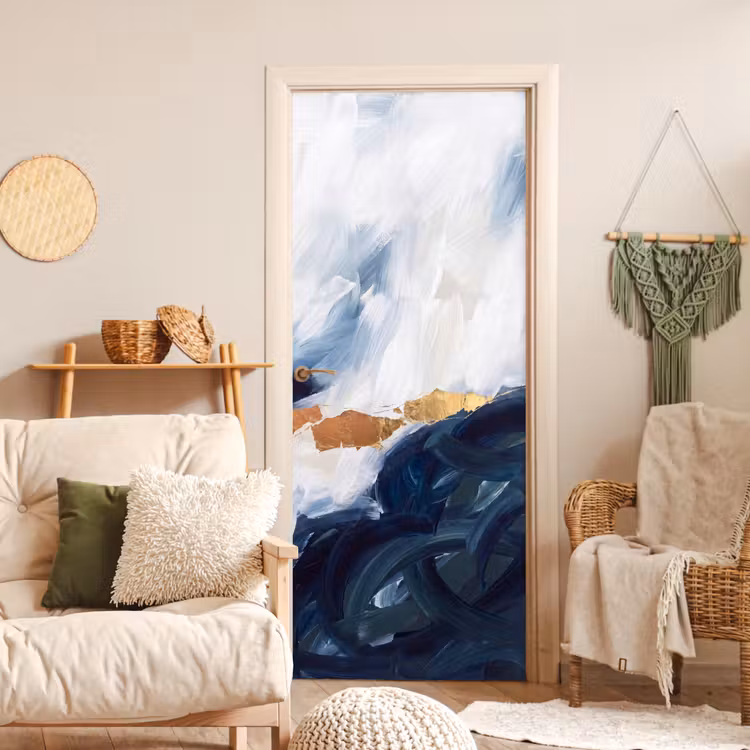 Abstract - Acryl - Blauw - Goud - Elegant deurposter klein -sfeer2