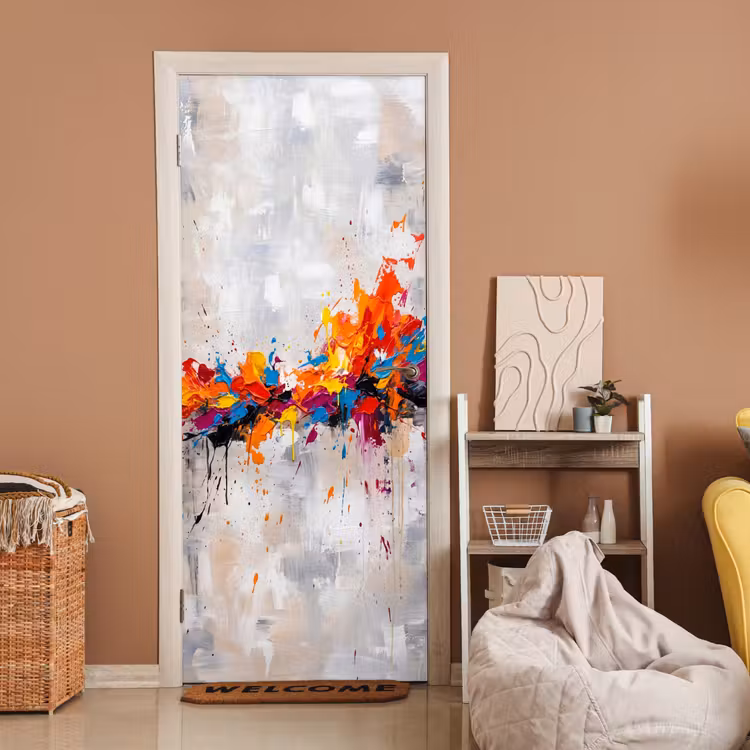 Abstract - Schilderij - Kleurrijk - Dynamisch deurposter klein -sfeer1