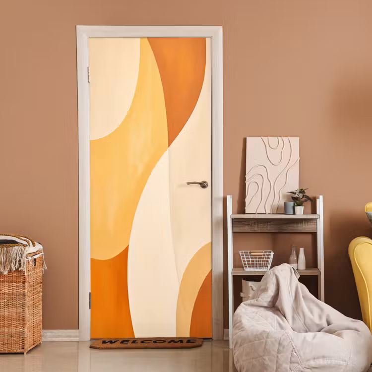 Abstract - Patroon - Modern - Beige - Oranje deurposter klein -sfeer1