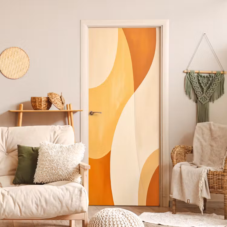 Abstract - Patroon - Modern - Beige - Oranje deurposter klein -sfeer2