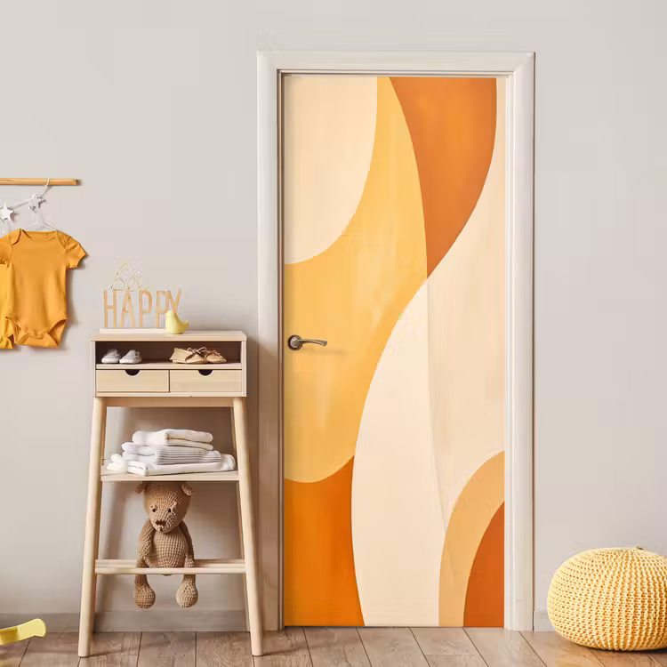 Abstract - Patroon - Modern - Beige - Oranje deurposter klein -sfeer4