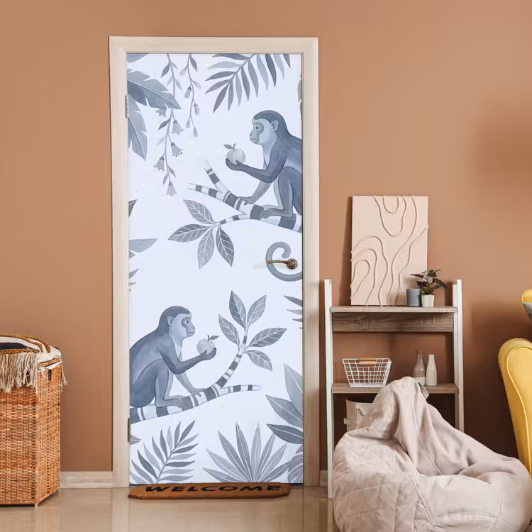Aap - Boom - Bladeren - Jungle - Illustratie deurposter klein -sfeer1
