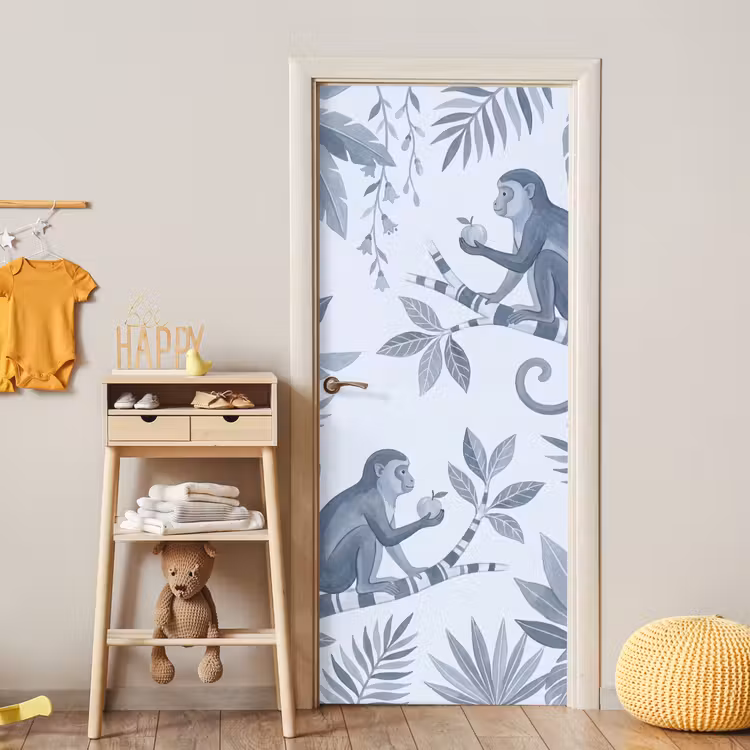 Aap - Boom - Bladeren - Jungle - Illustratie deurposter klein -sfeer4