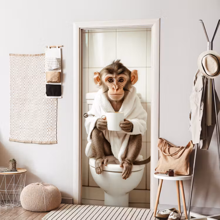 Aap - Modern - WC - Badjas deurposter klein -sfeer6